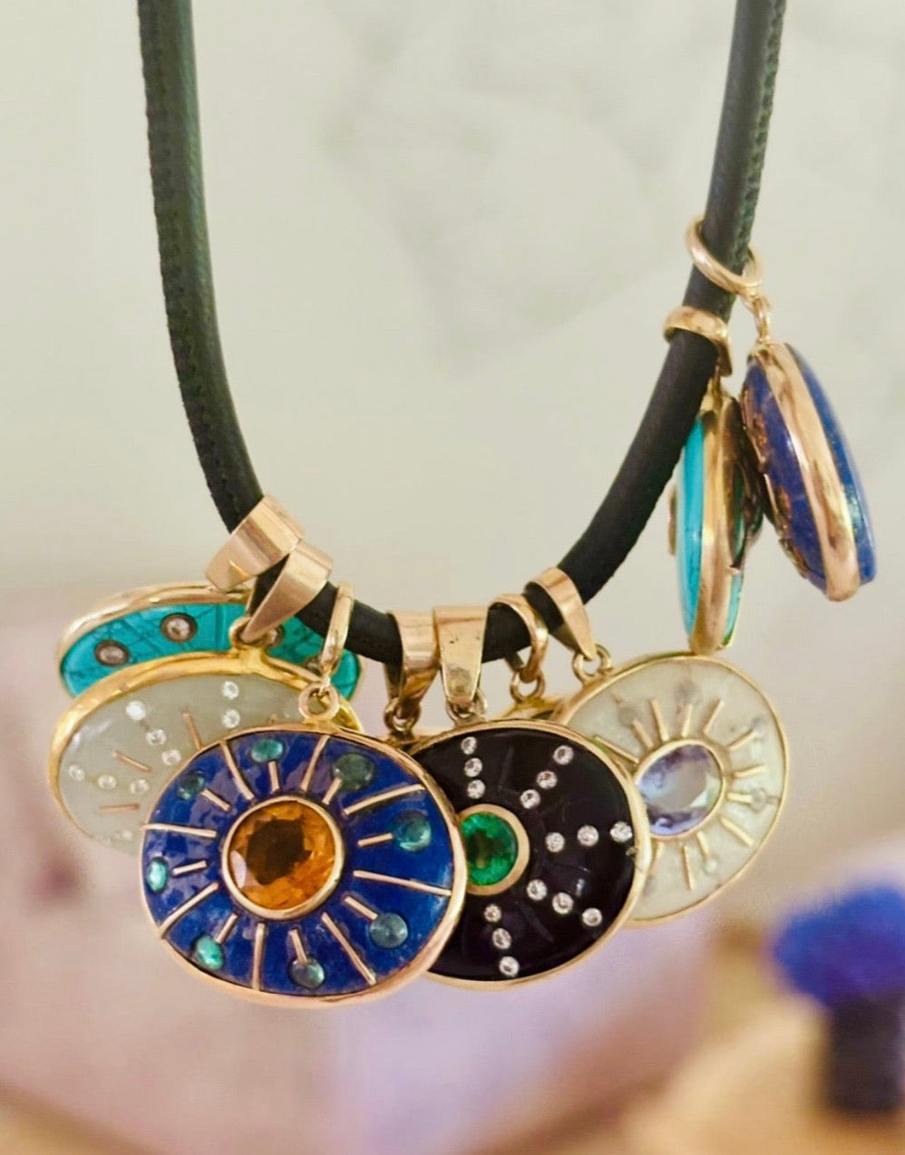 SOL Pendant, Black Onyx with Emerald, Diamond and Gold Sun Rays