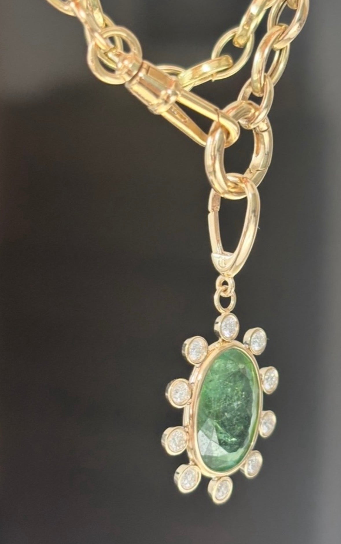 Green Tourmaline Flower with Diamonds & 14k Gold
