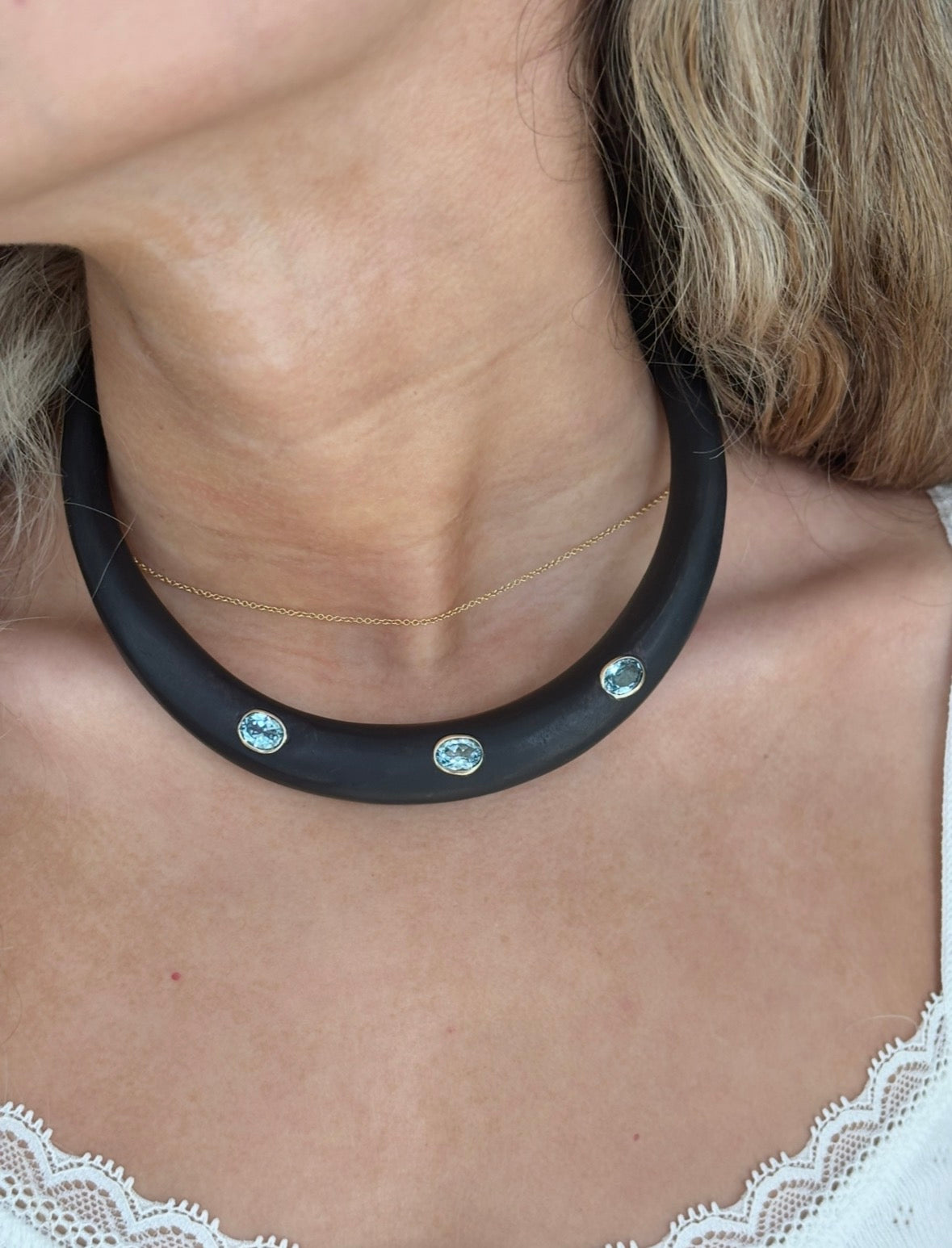 Wood Collar with Sky Blue Topaz