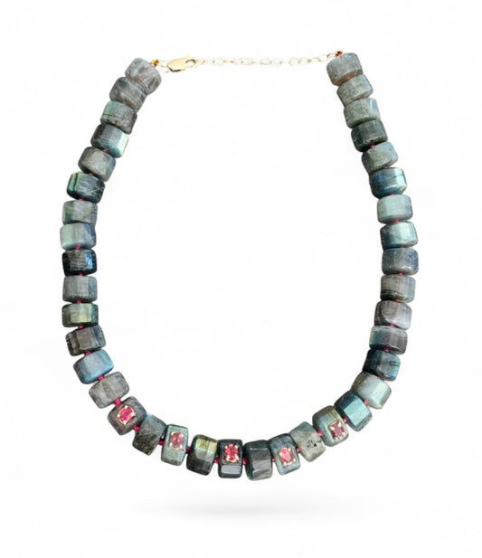 Grand Labradorite Necklace with Pink Tourmaline