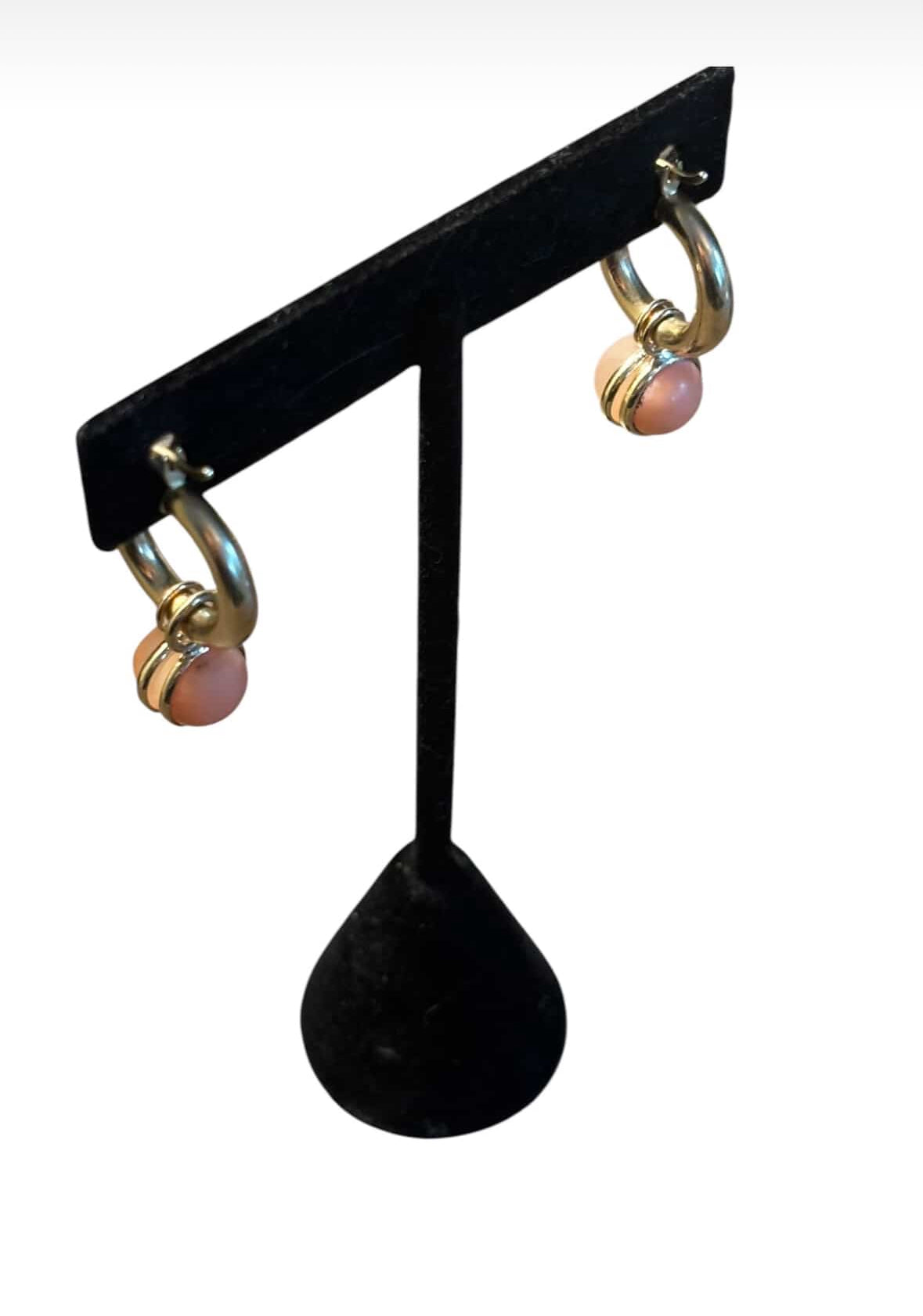 Hoop Charm Earrings with Moonstones and Coral