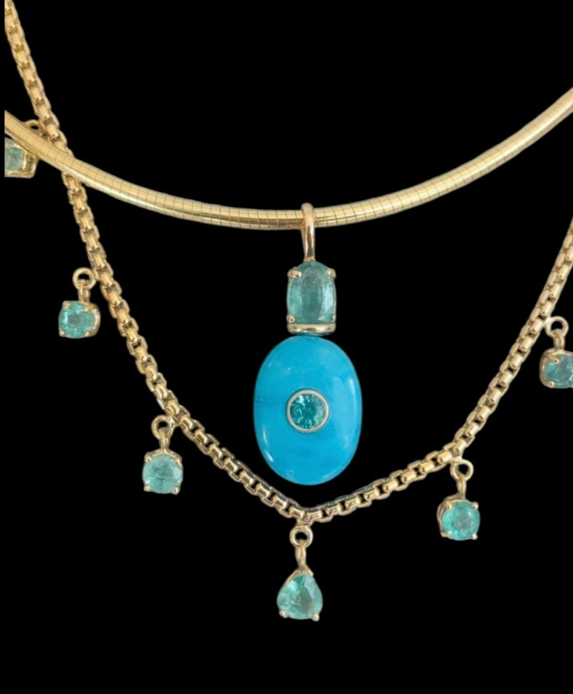 Turquoise, Emerald & (hidden) Diamond Pendant