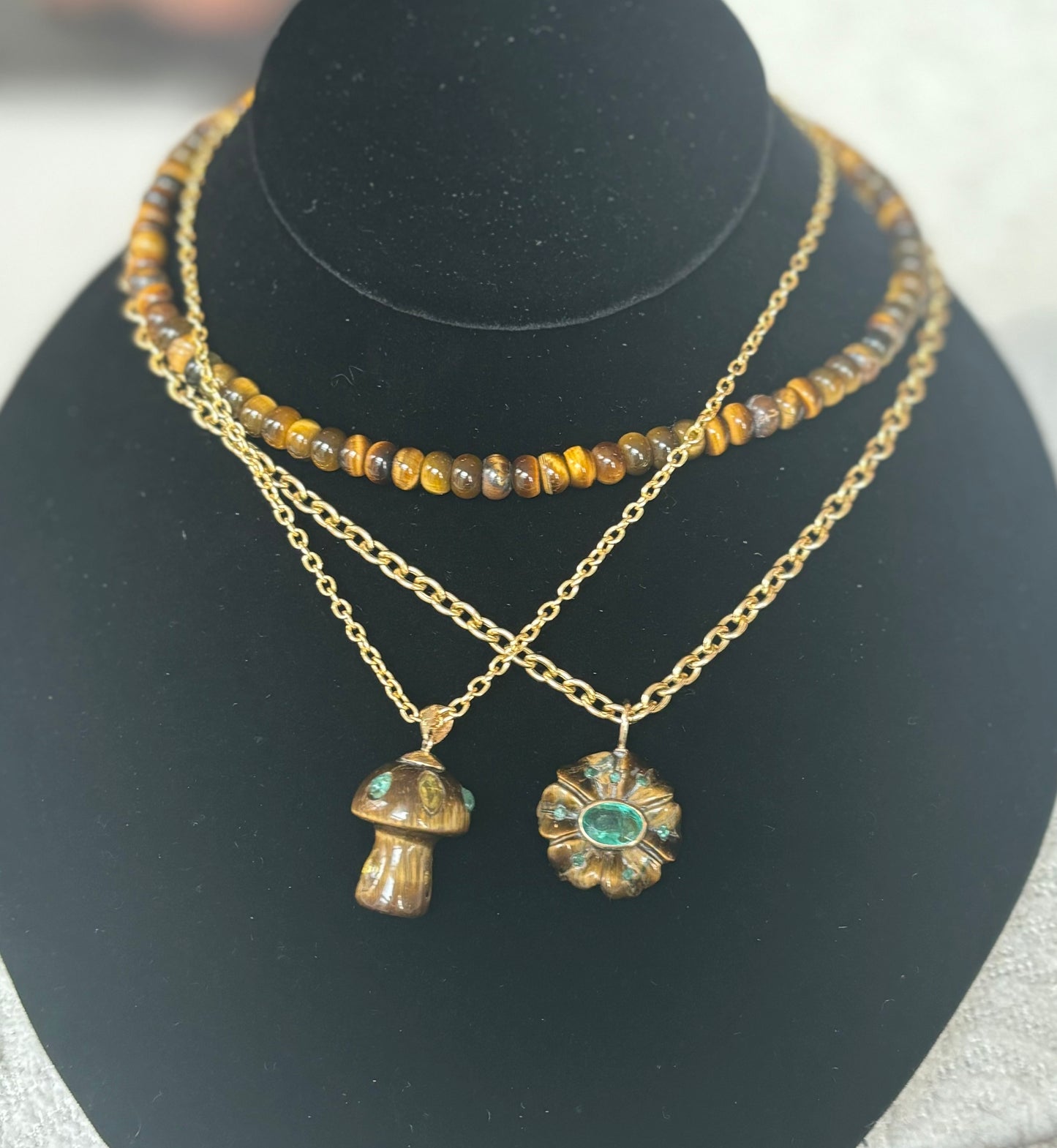 FLORA Pendant, Tiger’s Eye & Emerald