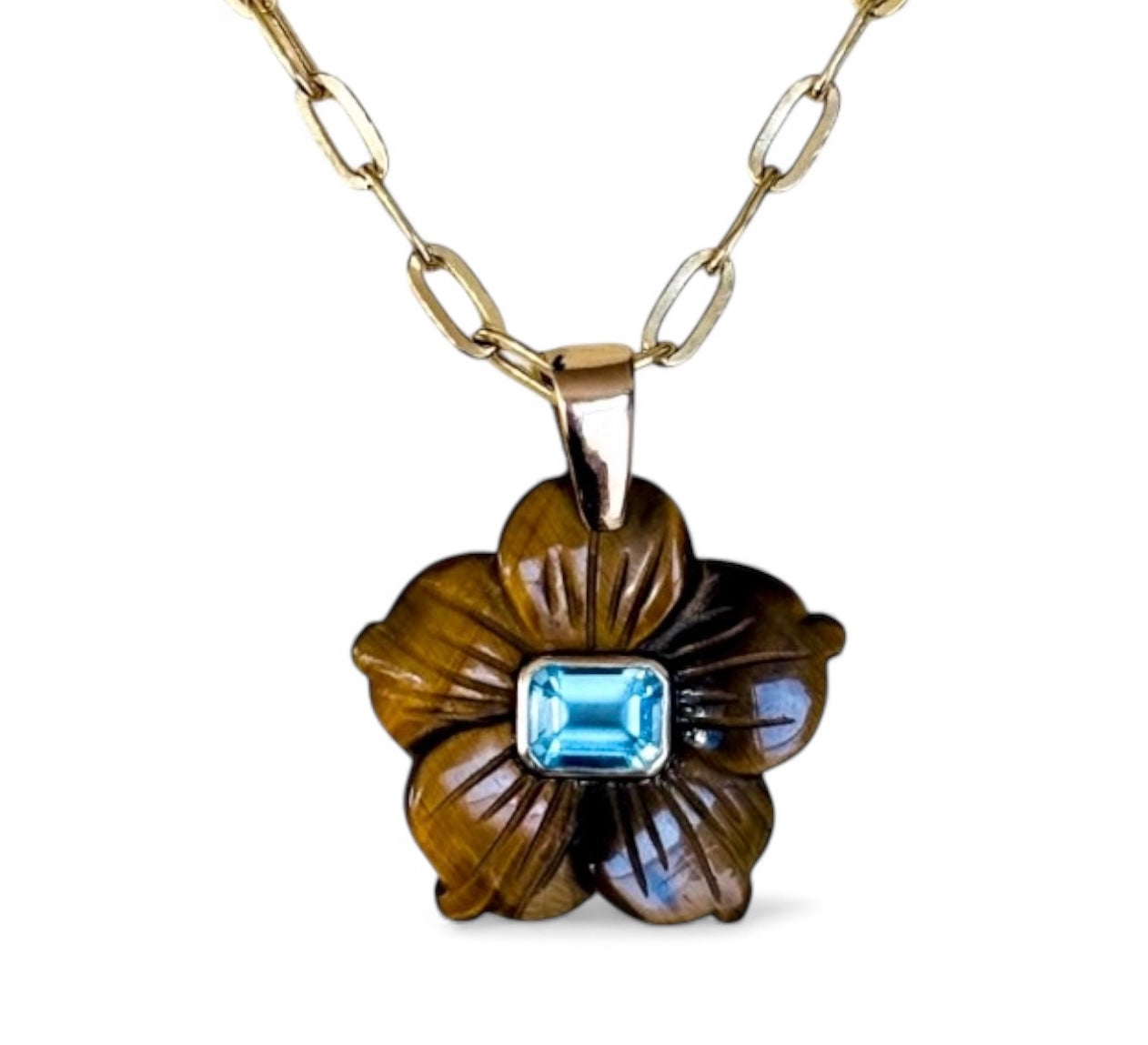 FLORA Pendant, Tiger Eye with Blue Topaz