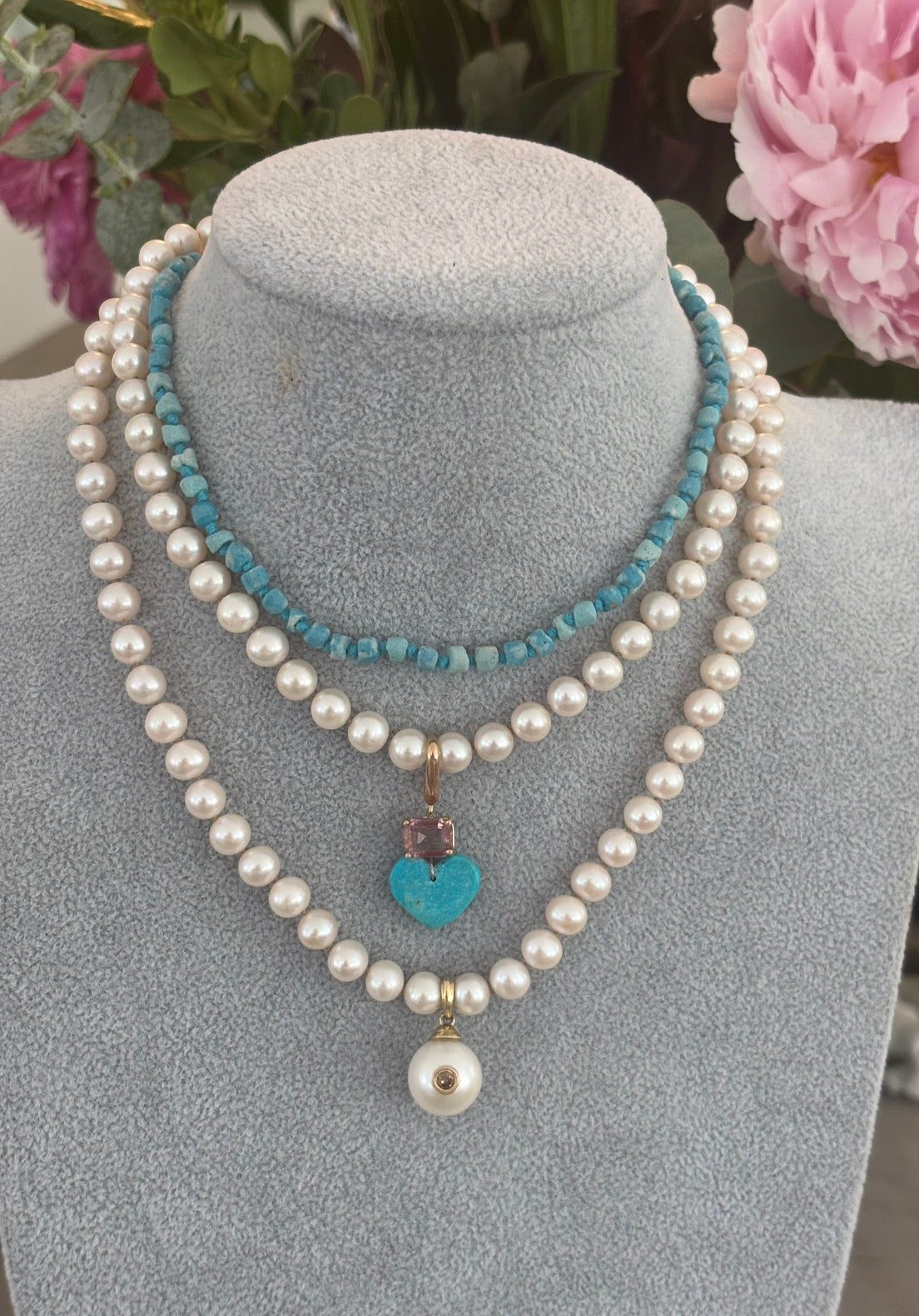 Cultured Pearl Necklace & Tahitian Pearl with Champagne Diamond