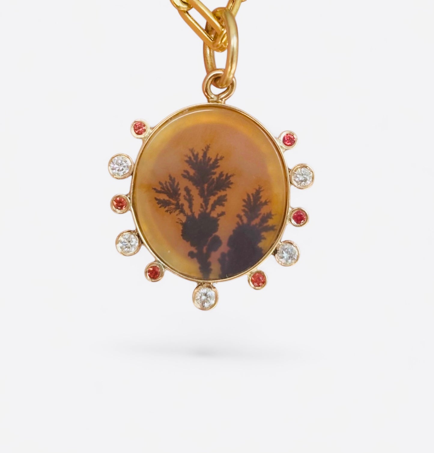 Dendritic Agate Pendant with Diamonds & Sapphires