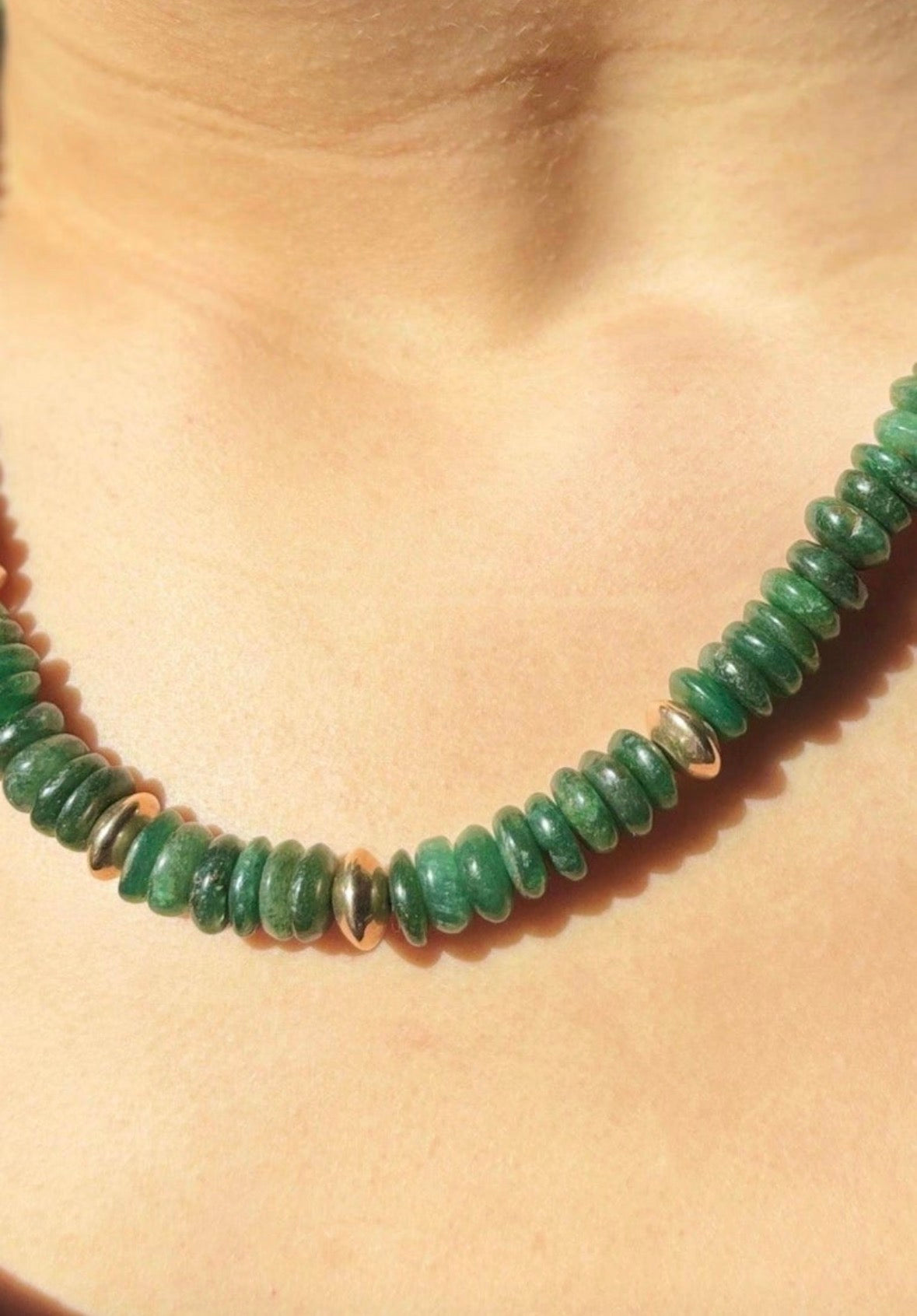 Green Aventurine and 14k Gold Necklace
