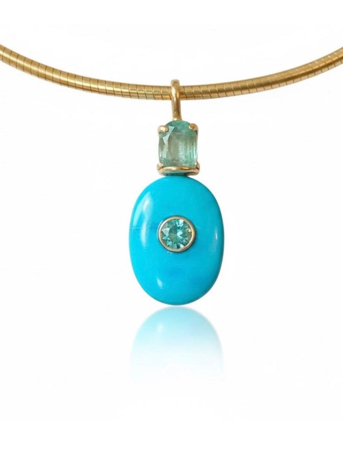 Turquoise Pendant with Emeralds & (hidden) Diamond
