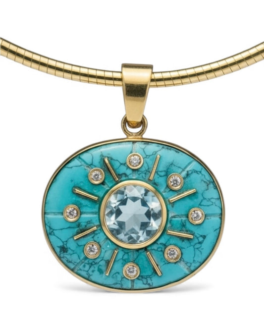 SOL Pendant: Turquoise, Blue Topaz & Diamonds