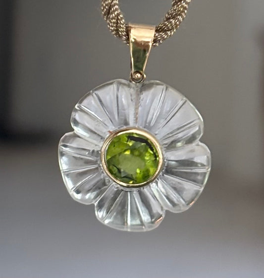 FLORA Pendant, Rock Crystal & Peridot