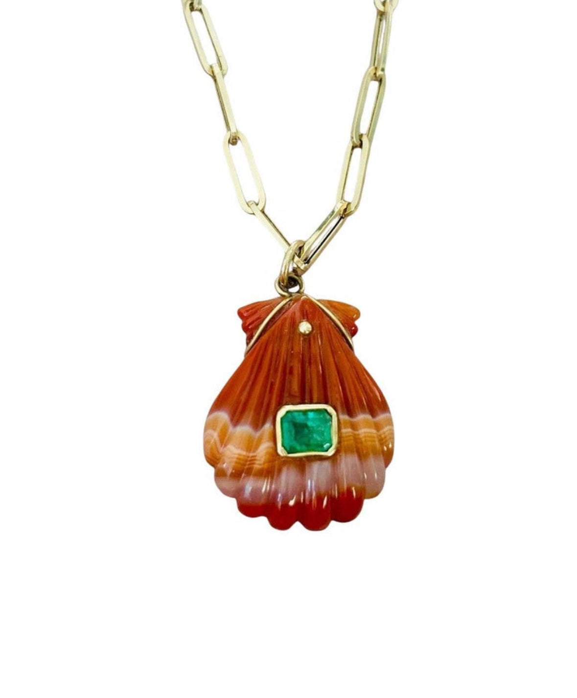 Laguna Agate Shell Pendant with Emerald