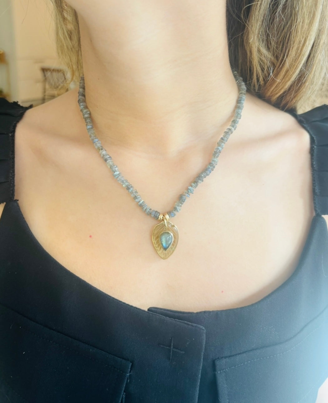 Labradorite Necklace with Lemon Quartz & 14k Gold