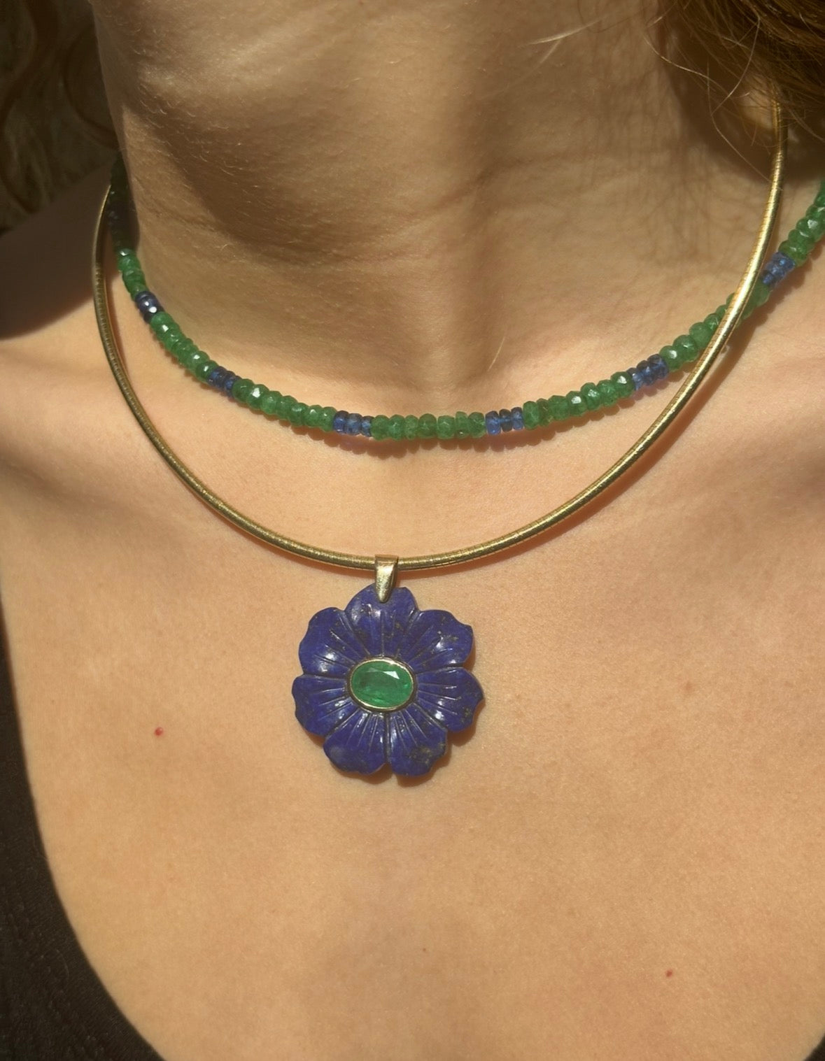 FLORA Pendant, Lapis with Emerald
