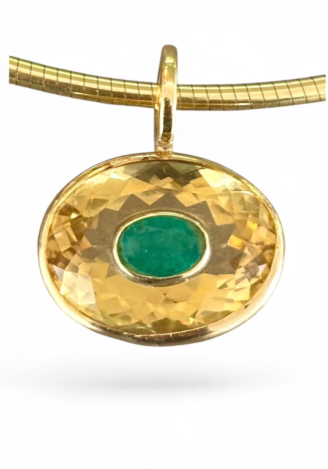 Disco Pendant, Citrine Oval with Emerald