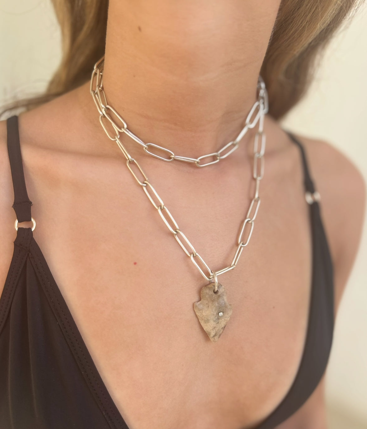 Arrowhead Necklace with Diamond on Silver Chain