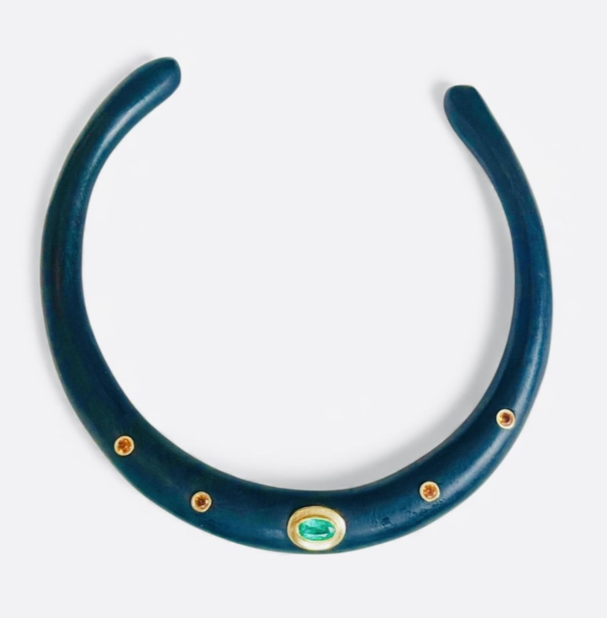 Wood Collar Necklace with Emerald and Mandarin Garnets