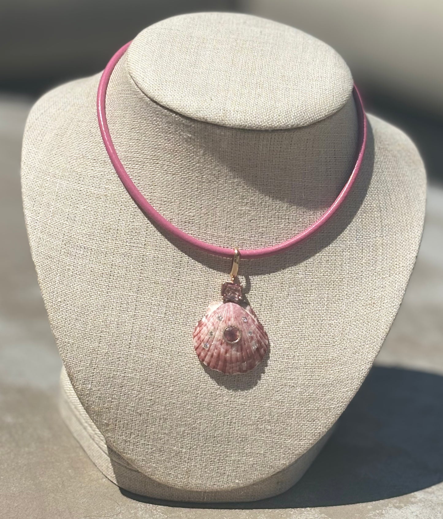 Shell Pendant with Pink Tourmaline & Diamonds