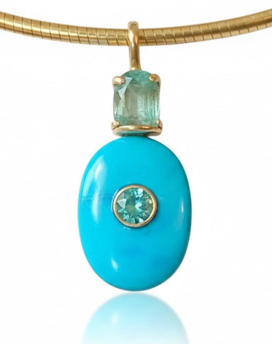 Turquoise, Emerald & (hidden) Diamond Pendant