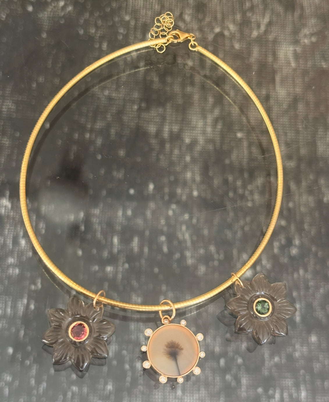 FLORA Pendant, Smoky Quartz with Green Tourmaline