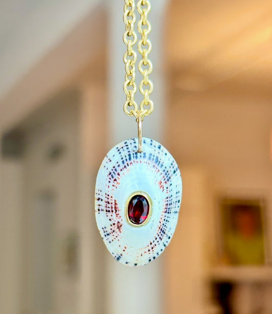 Natural Shell Pendant with Garnet