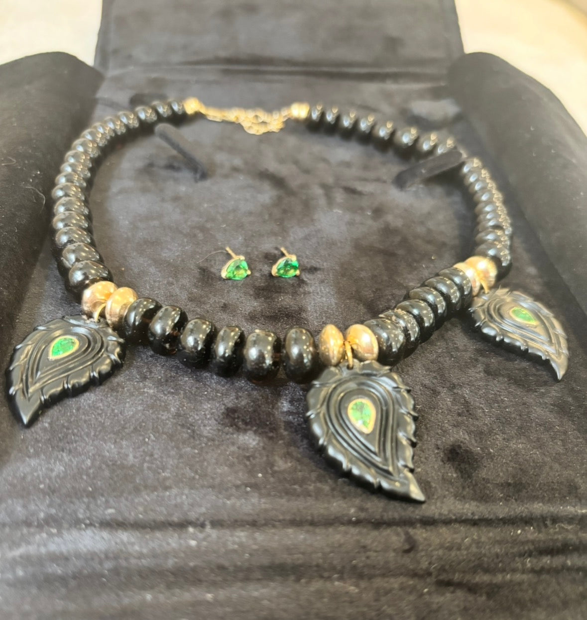 Black Onyx and Tsavorite Paisley Necklace