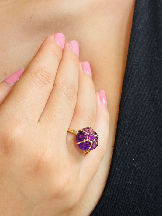 FLORA ring, amethyst and rhodolite garnets