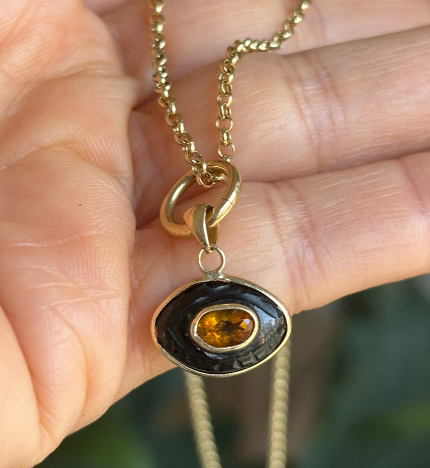 Evil Eye Pendant, black onyx & citrine