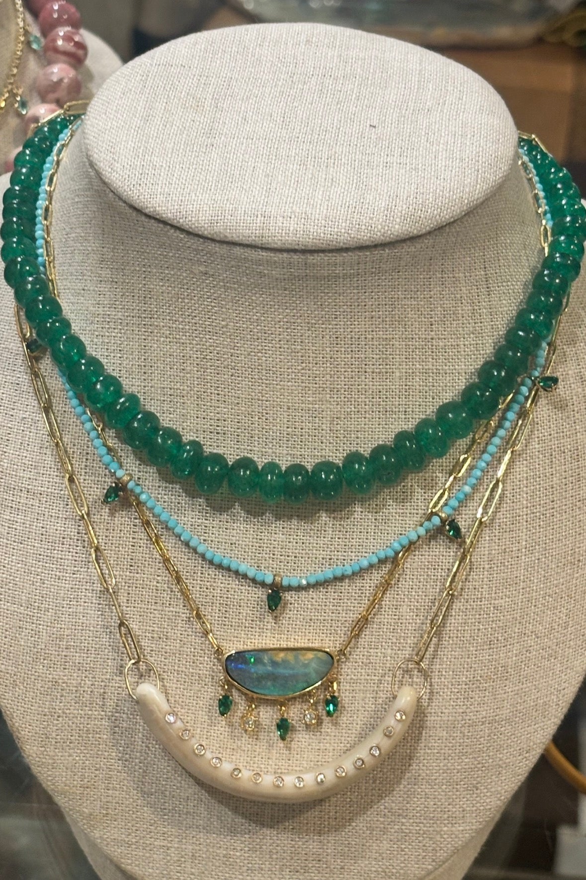Smile Necklace, Shell, Diamonds & 14k Gold