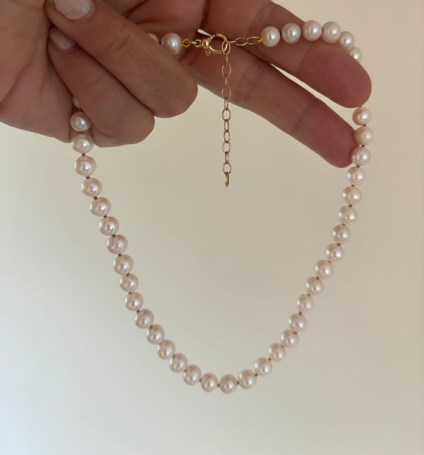 Pearl Necklace with 14k Gold Extender, wear 14-16”