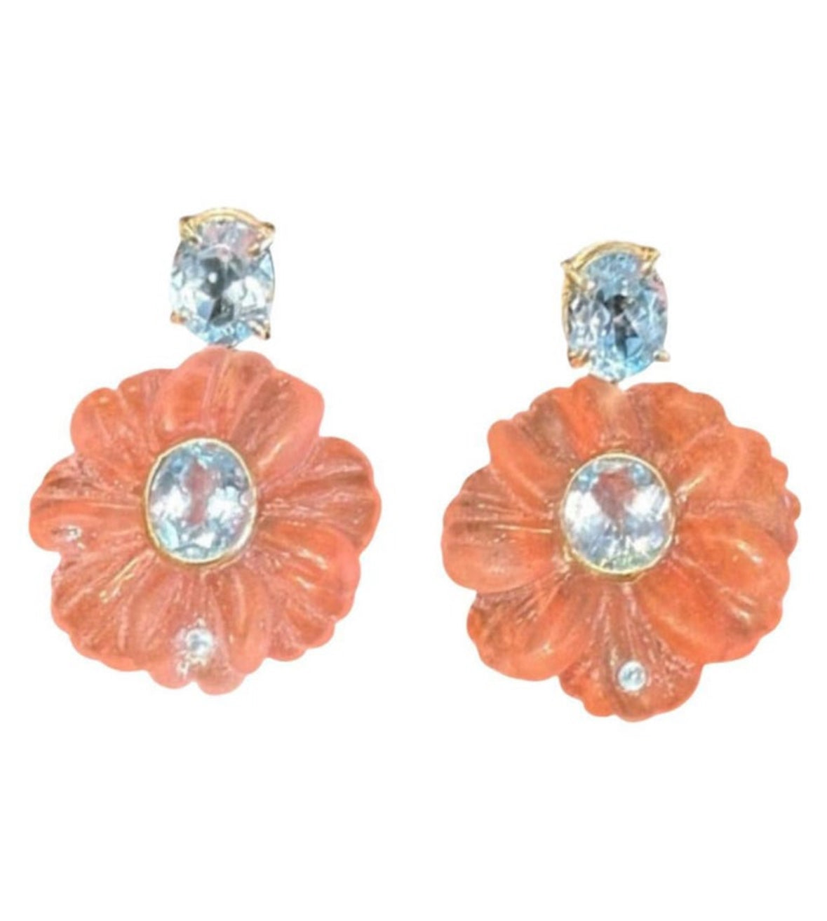 FLORA EARRINGS, Watermelon Quartz, Blue Topaz & 14k Gold