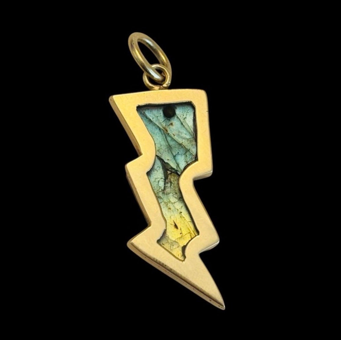 Labradorite Lightning Bolt Pendant with Diamonds and 14k Gold