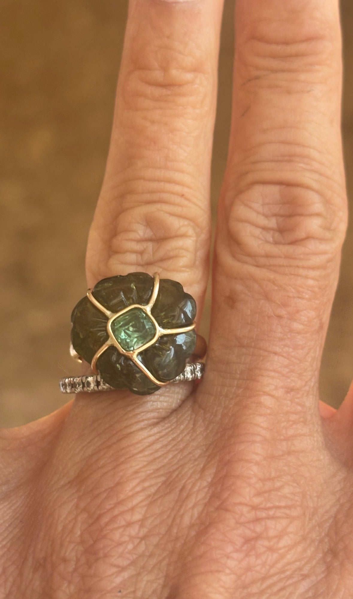 Green Tourmaline FLORA Ring, 14k Gold
