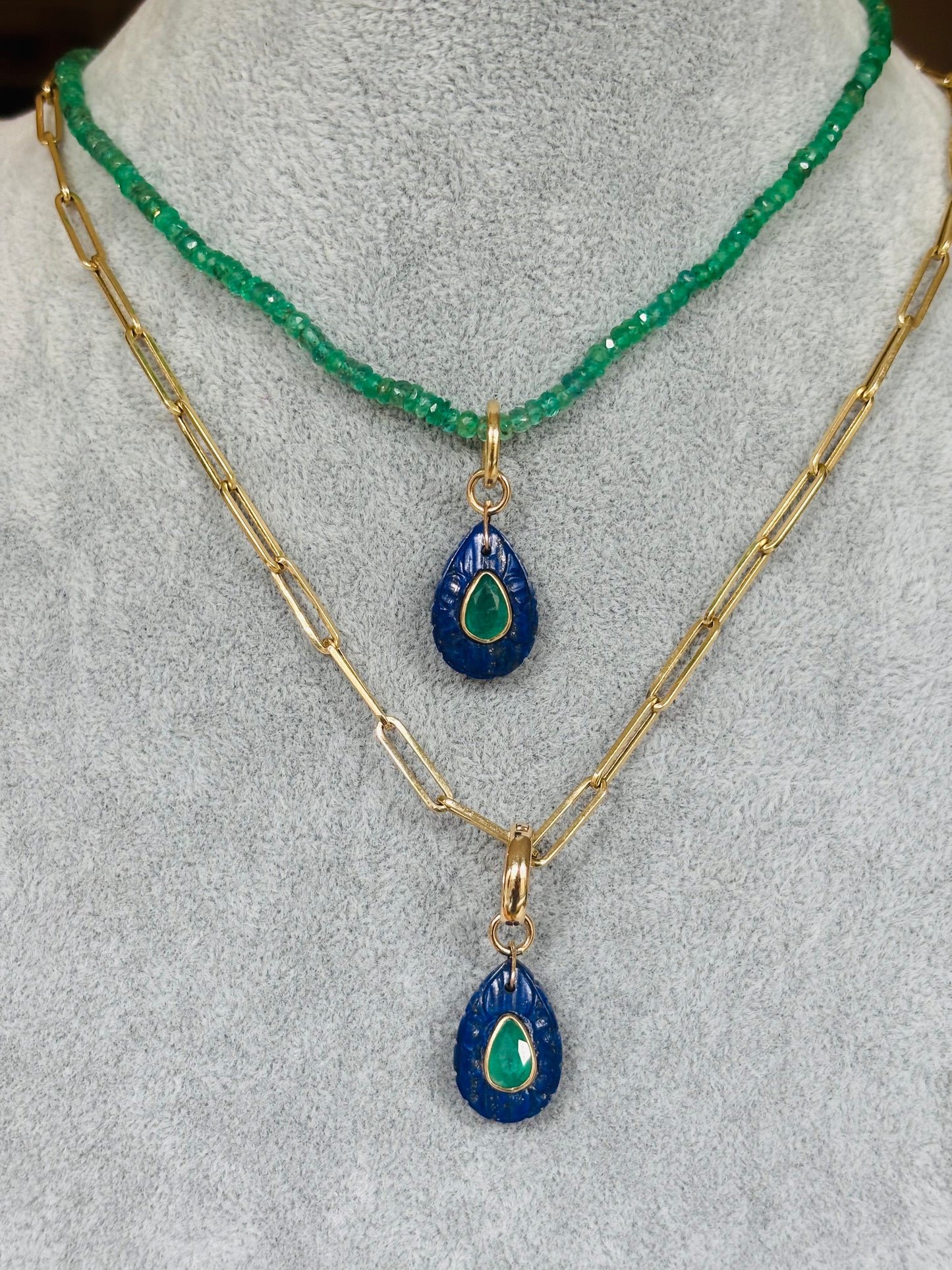 FLORA Petal Earrings: Lapis, Emeralds & Diamonds