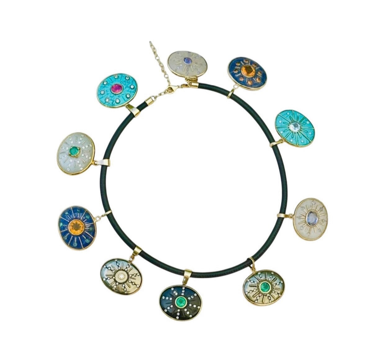 SOL Pendant, Black Onyx, Oval Emerald and Diamond Sun Rays