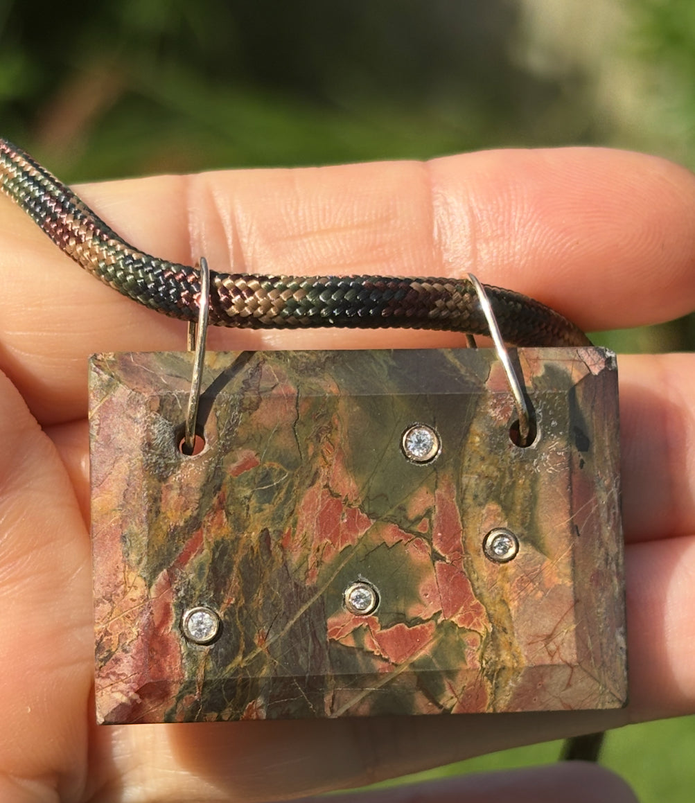 Red Creek Jasper & Diamond Paracord Necklace