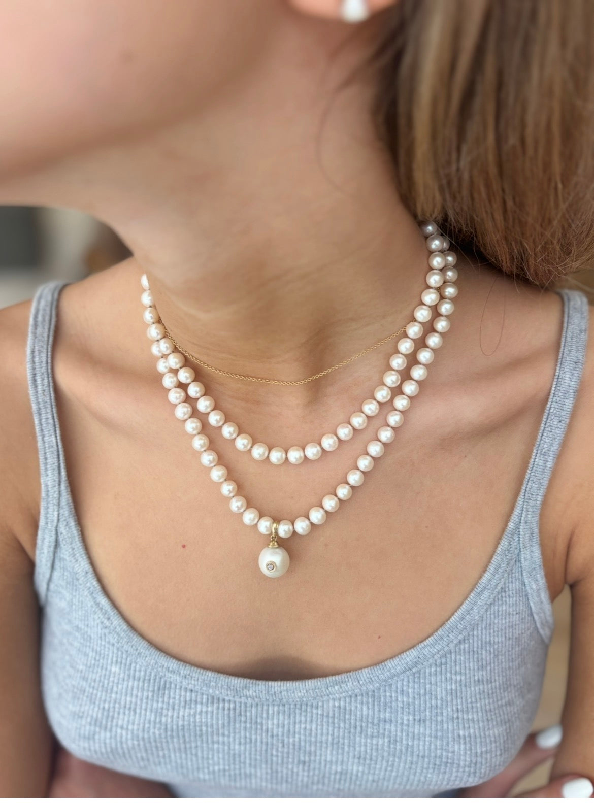 Pearl Necklace with Extender, 14-16”