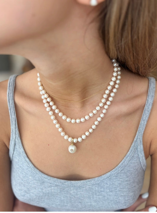 Pearl Necklace with Extender, 14-16”