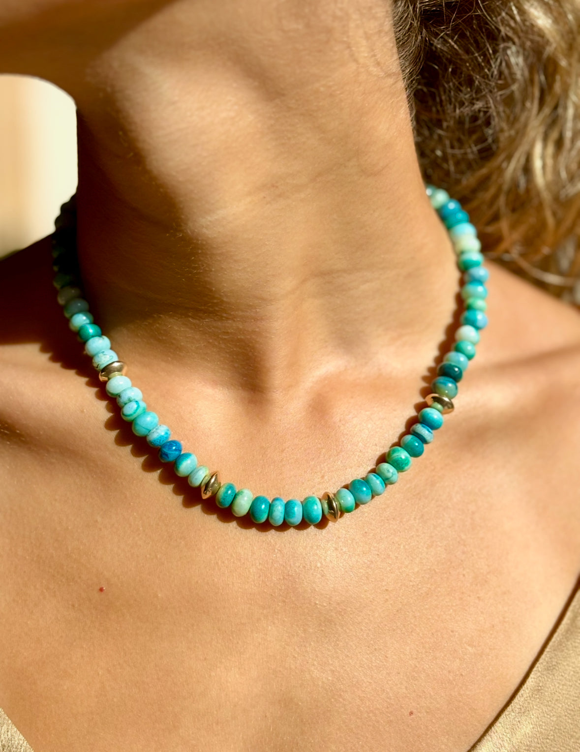 Green Opal and Gold Necklace