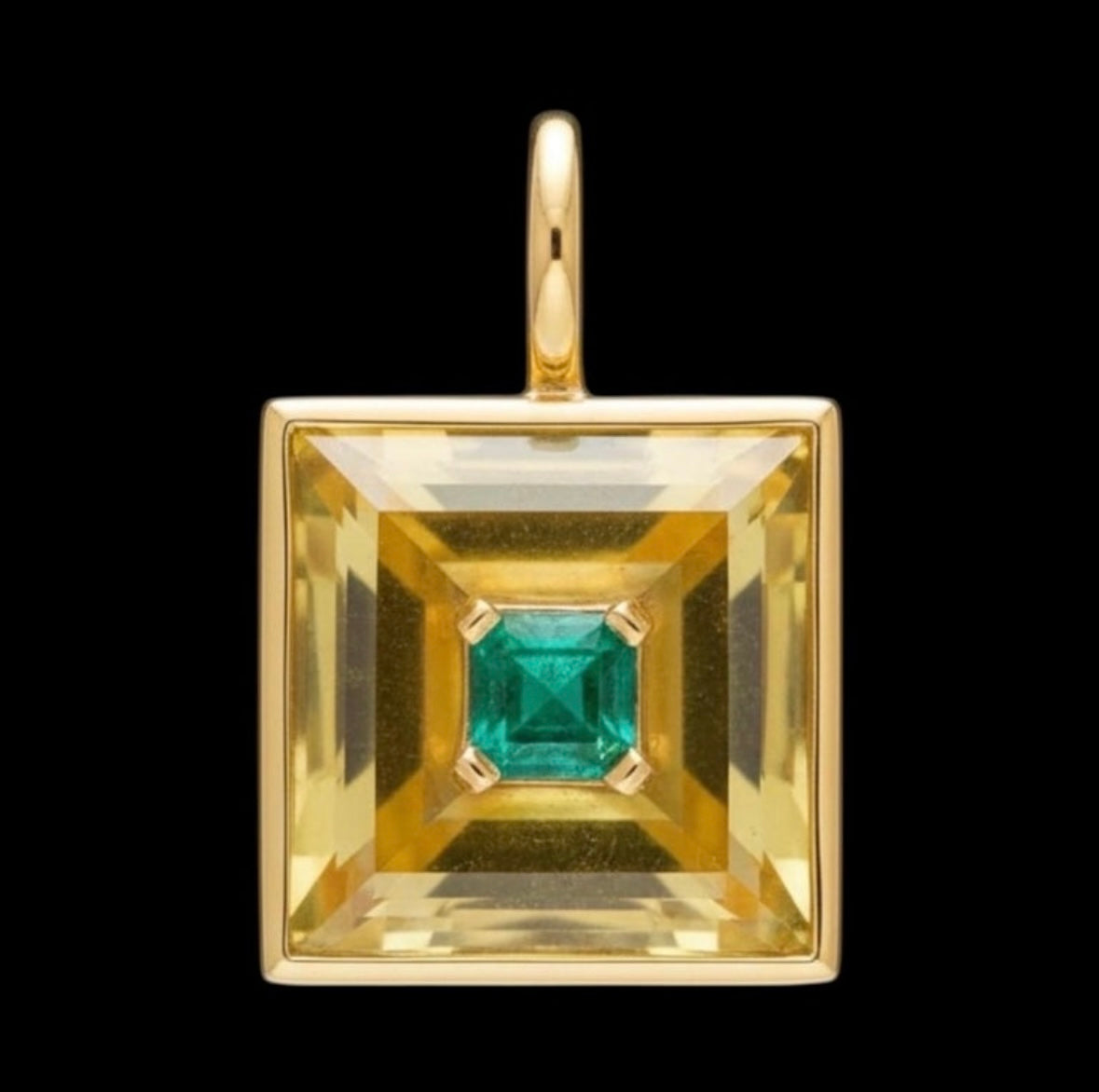 DISCO Pendant, Square Citrine with Emerald