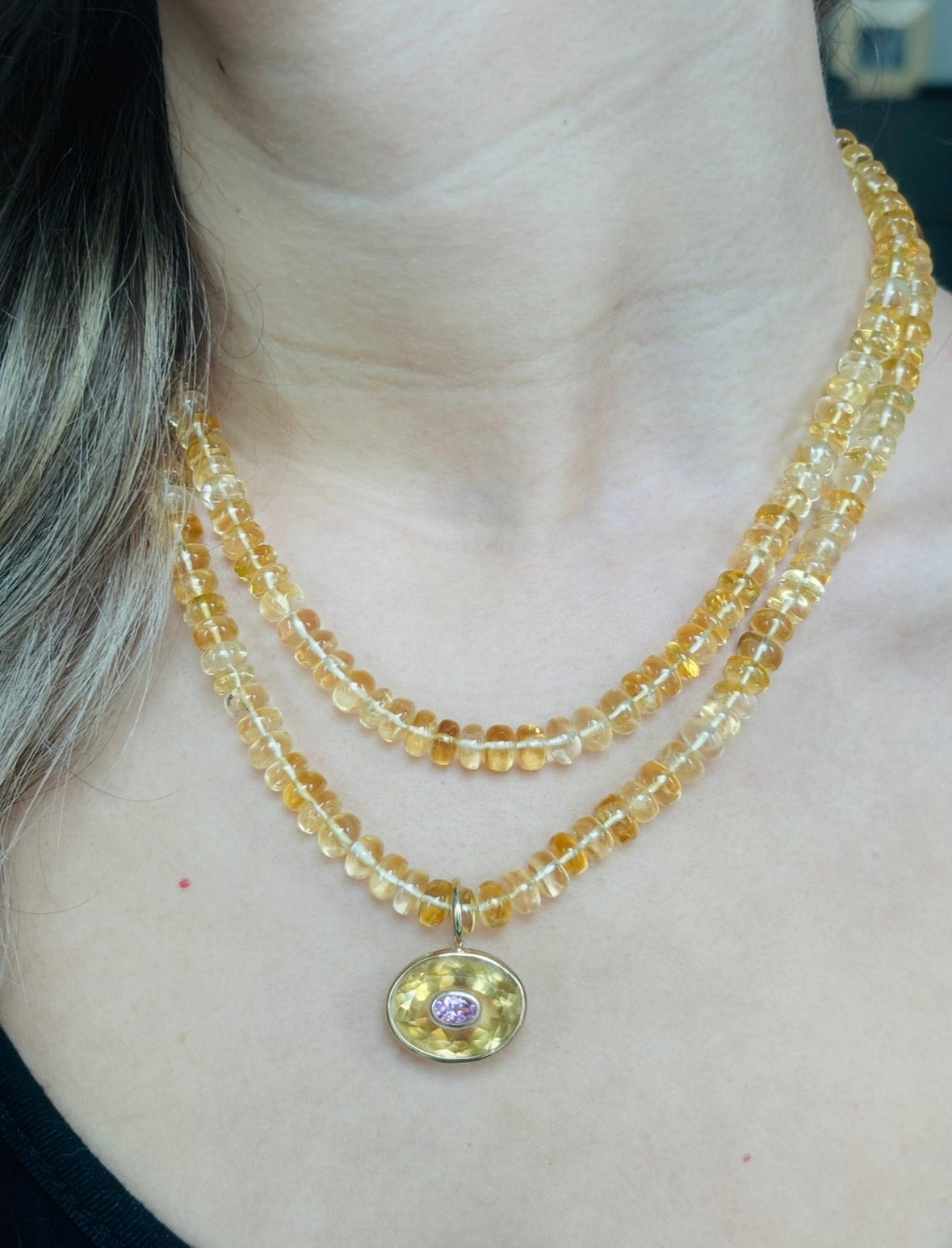 DISCO Pendant, Citrine with Pink Sapphire