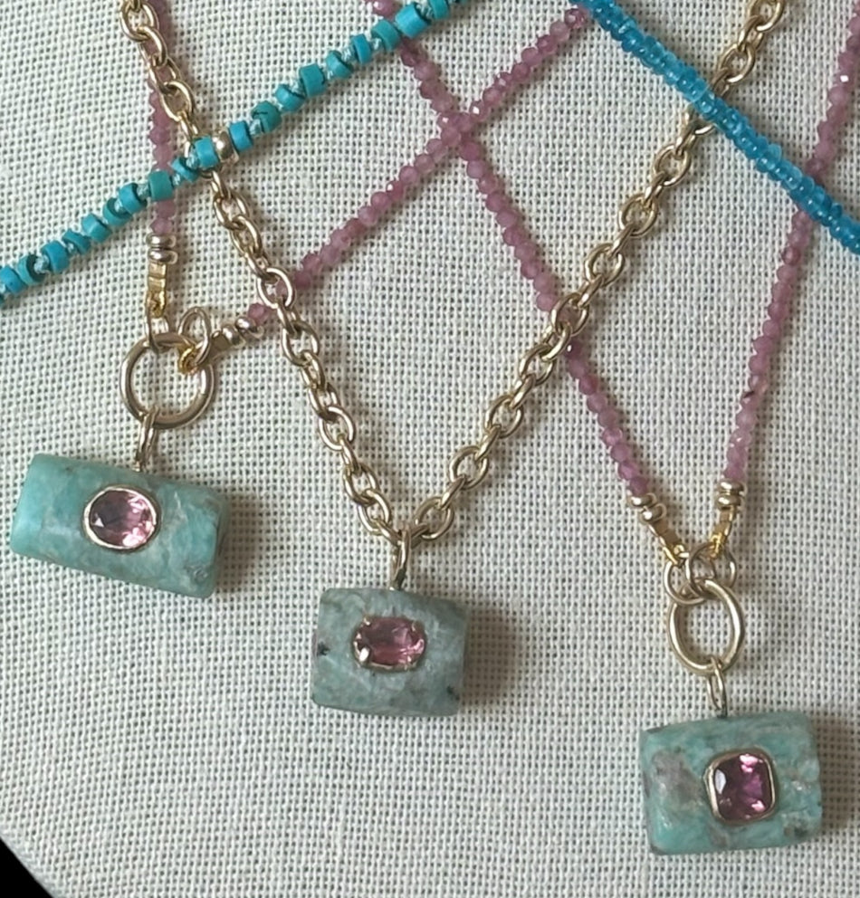 Pink Tourmaline Bead Necklace with Charm Enhancer (pendant available in our store)