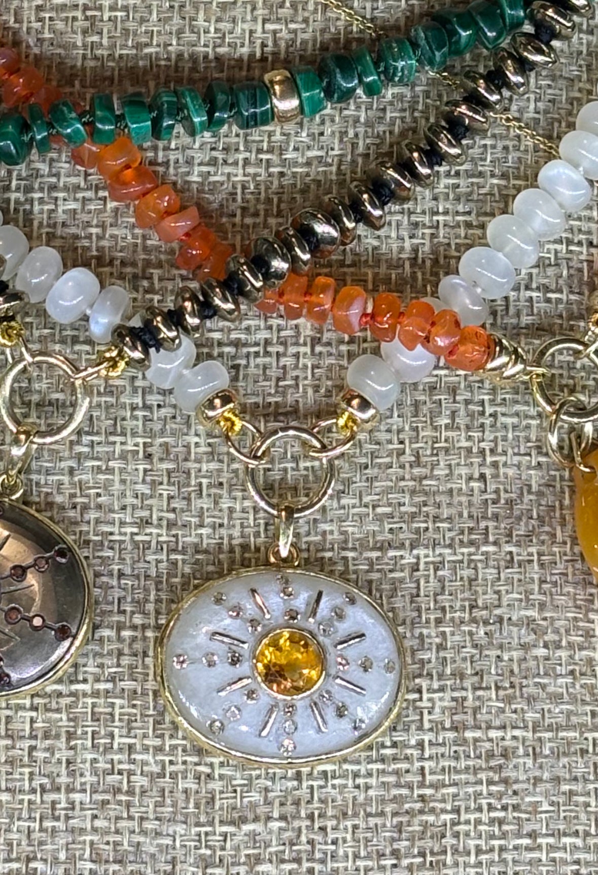 SOL Pendant, moonstone with citrine & champagne diamonds