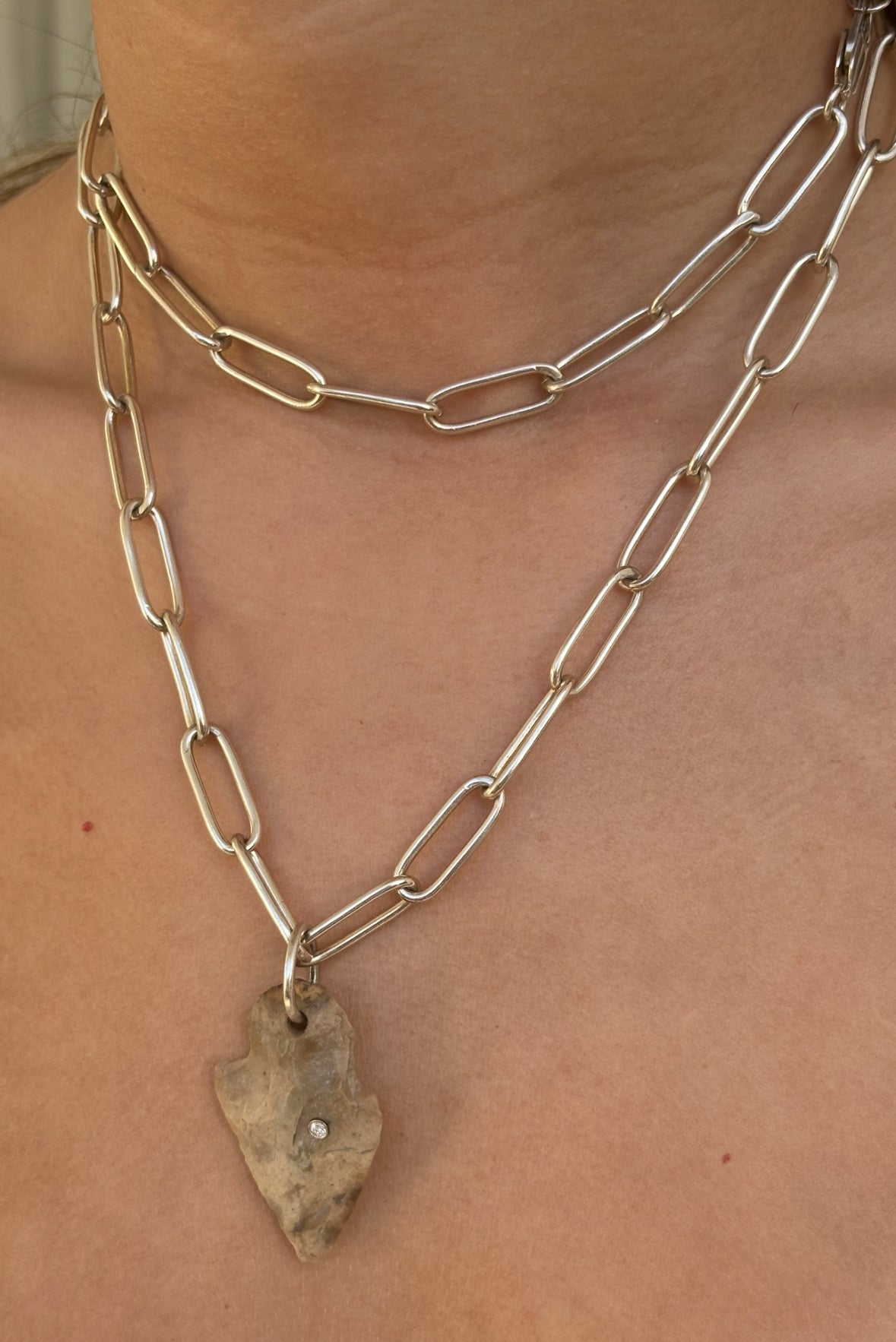 Arrowhead Necklace with Diamond on Silver Chain