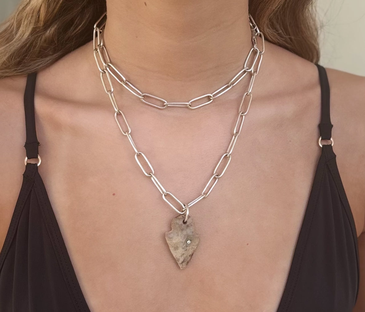 Arrowhead Necklace with Diamond on Silver Chain