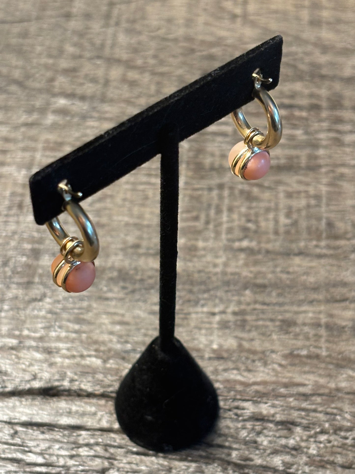 Moonstone Hoop Earrings, peach moonstone & coral