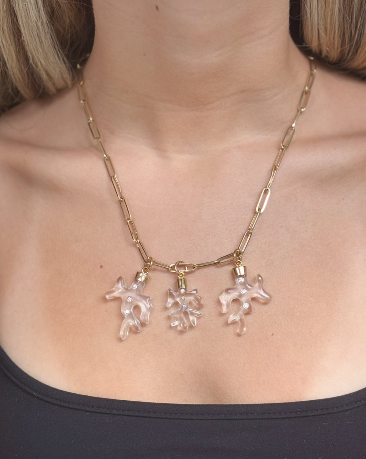 Rock Crystal and Diamond Coral Pendant, medium