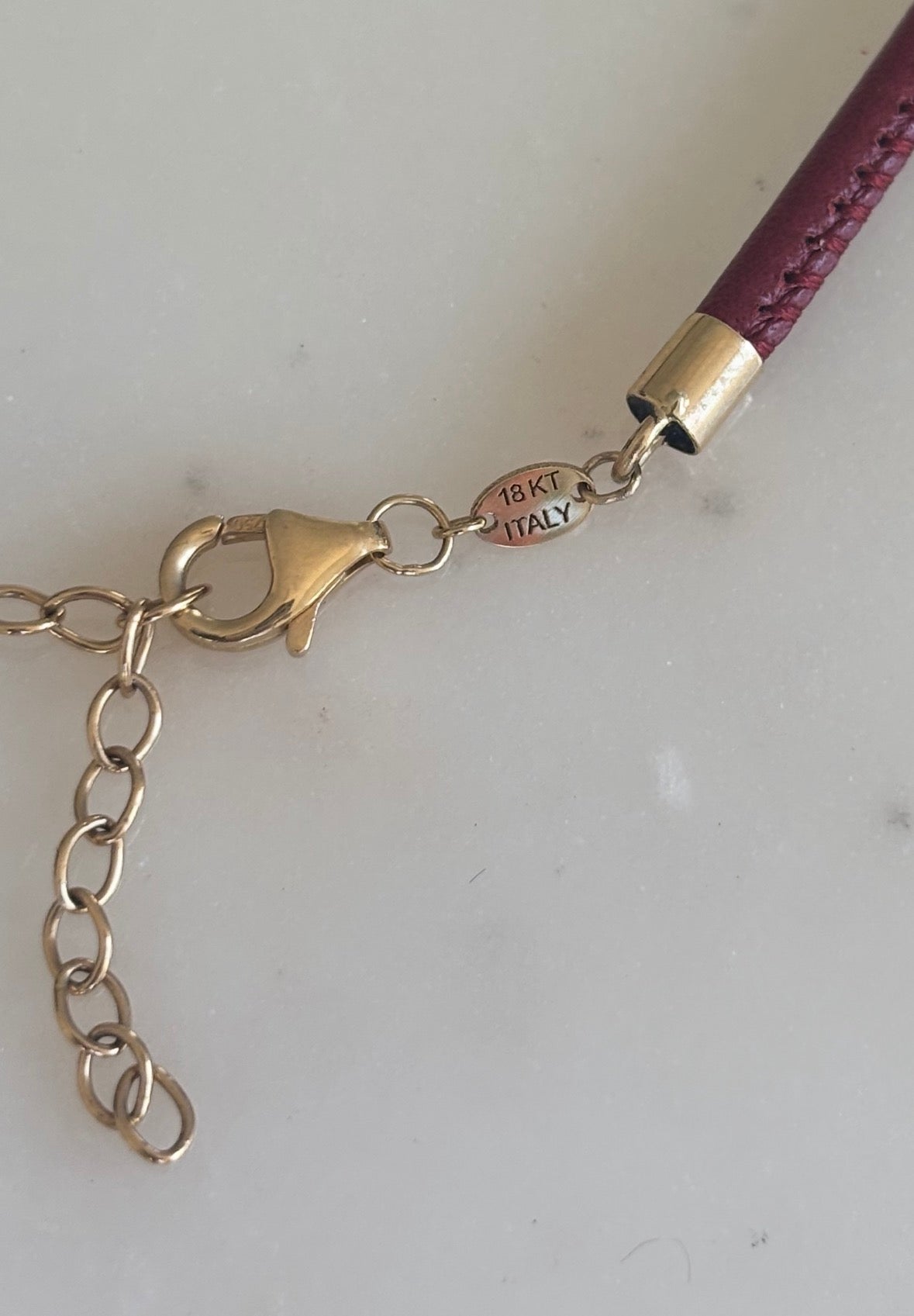 Red Leather Cord Necklace with 18k Gold and Extender