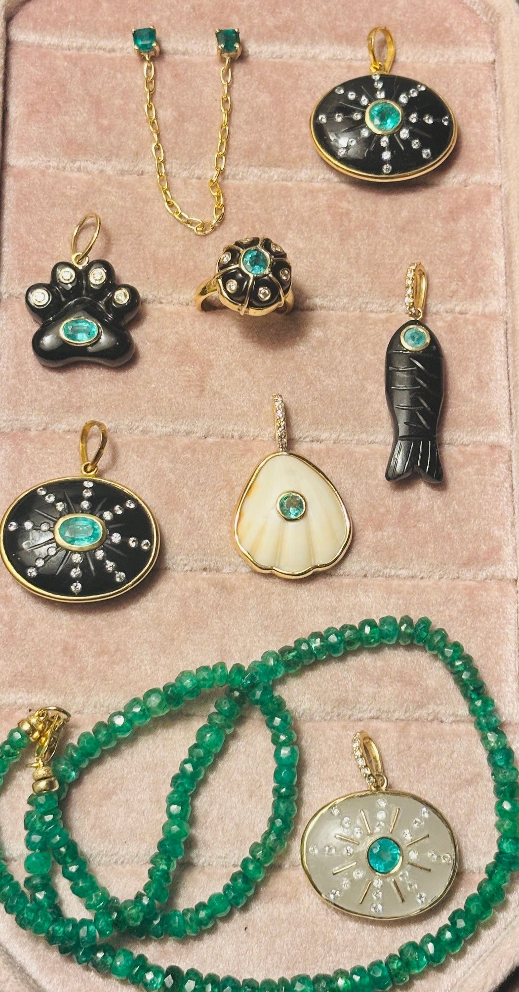 Double Pierce Draped Emerald Stud Earring