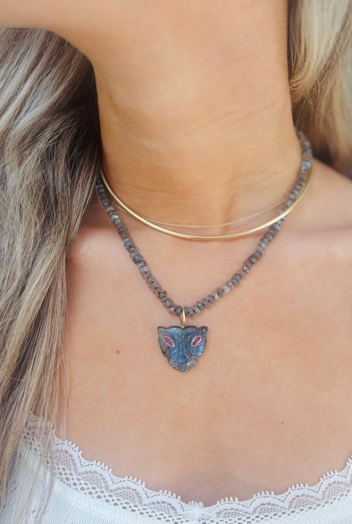 Labradorite Necklace with Lioness Pendant