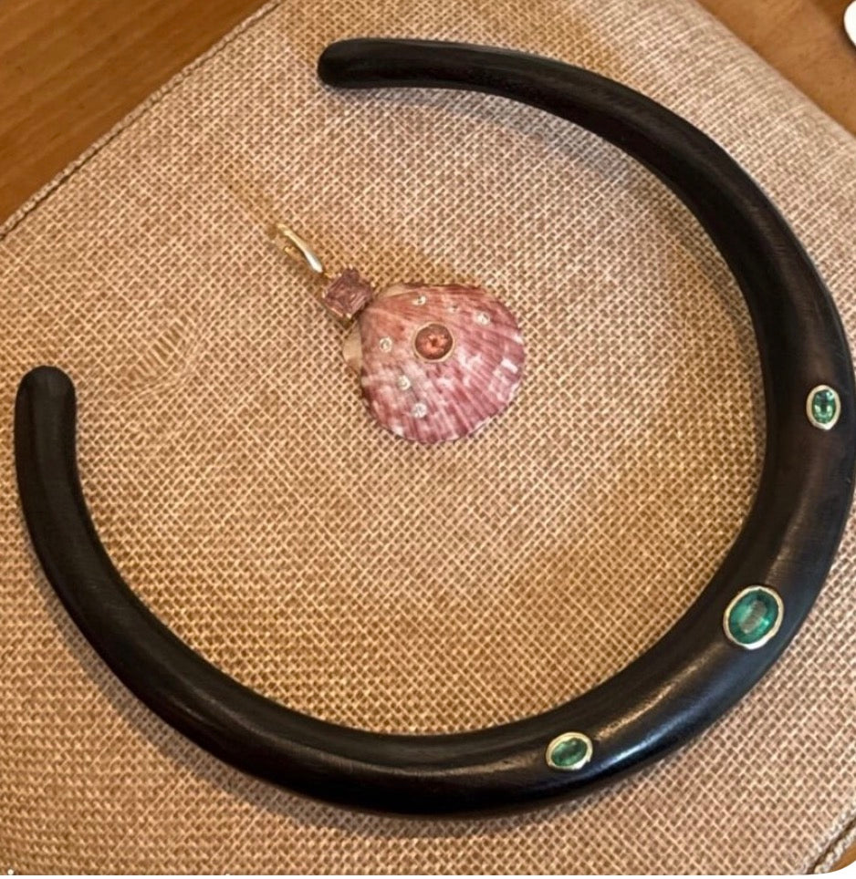 Shell Pendant with Pink Tourmaline & Diamonds